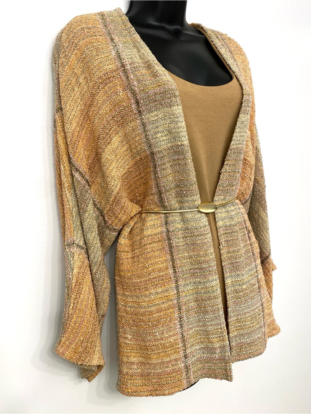 Vintage Zonda Nellis Open Cardigan Multicolour Woven Artisanal Knit S/M Boho - Picture 2 of 14